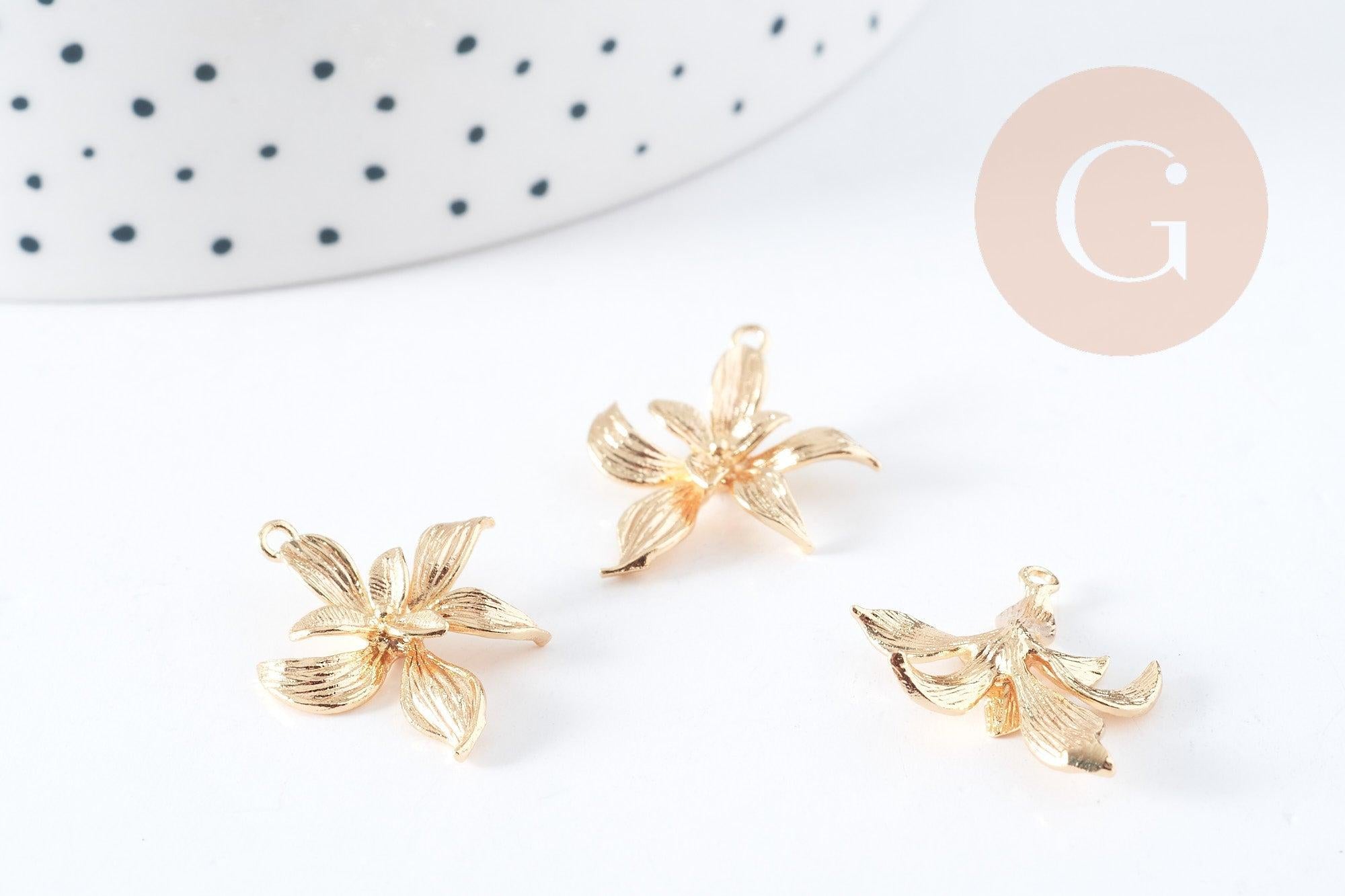 Pendentif fleur laiton doré 18K 19.5mm, fabrication de bijoux fantaisie x1 G8965