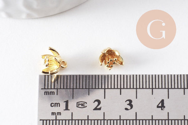 Pendentif fleur laiton doré 9mm, x5 (G1048)
