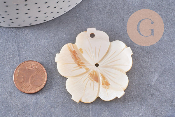 Pendentif fleur nacre blanche naturelle 48mm, x2 (G10227)