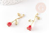 Pendentif fleur rose émail rouge laiton brut 38mm, x1 (G5299)