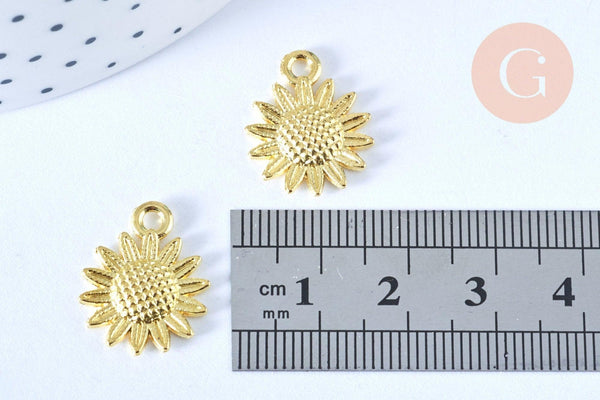 Pendentif fleur tournesol zamac doré 18.6mm, x1 (G5868)