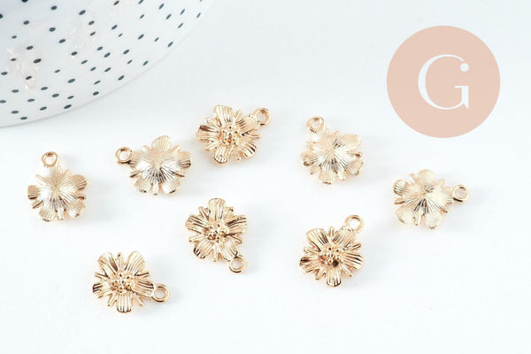 Pendentif fleur zamac doré 17mm, x10 (G10722)