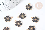 Pendentif fleur zamac doré émail noir 20,5mm,pendentif doré pour création de bijoux, x 10 G8090