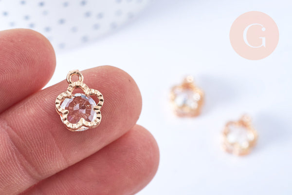 Pendentif fleur zamac doré zircon blanc 12mm,pendentif doré pour création de bijoux, x4 G7097