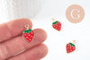Pendentif fraise doré émaillé rouge 20.5mm, x2 (G4528)