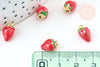 Pendentif fraise laiton doré 18K émail rouge 11.5mm, x1 (G5516)