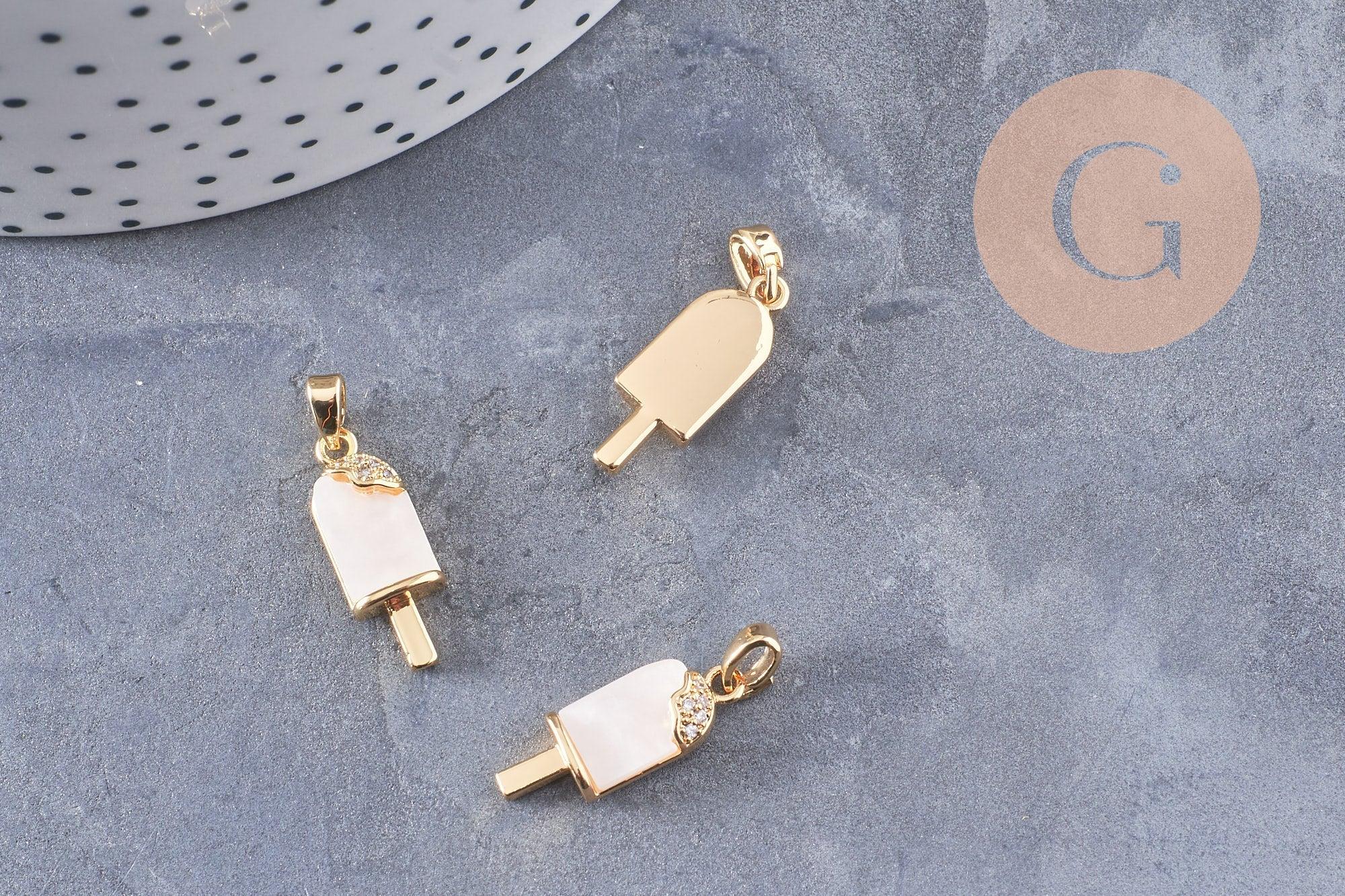 Pendentif glace zircon blanc laiton doré 18k 21mm, x1 (G10086)