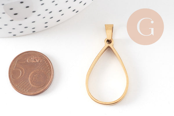 Pendentif goutte acier 304 inoxydable doré sans fond 28mm, x1 (G10794)