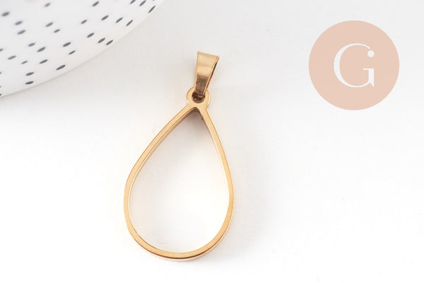 Pendentif goutte acier 304 inoxydable doré sans fond 28mm, x1 (G10794)