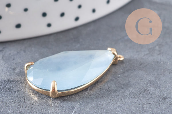 Pendentif goutte agate bleu clair support doré, pendentif pierre,agate naturelle, agate bleue,création bijoux, pierre naturelle, 32mm, x1 G3058