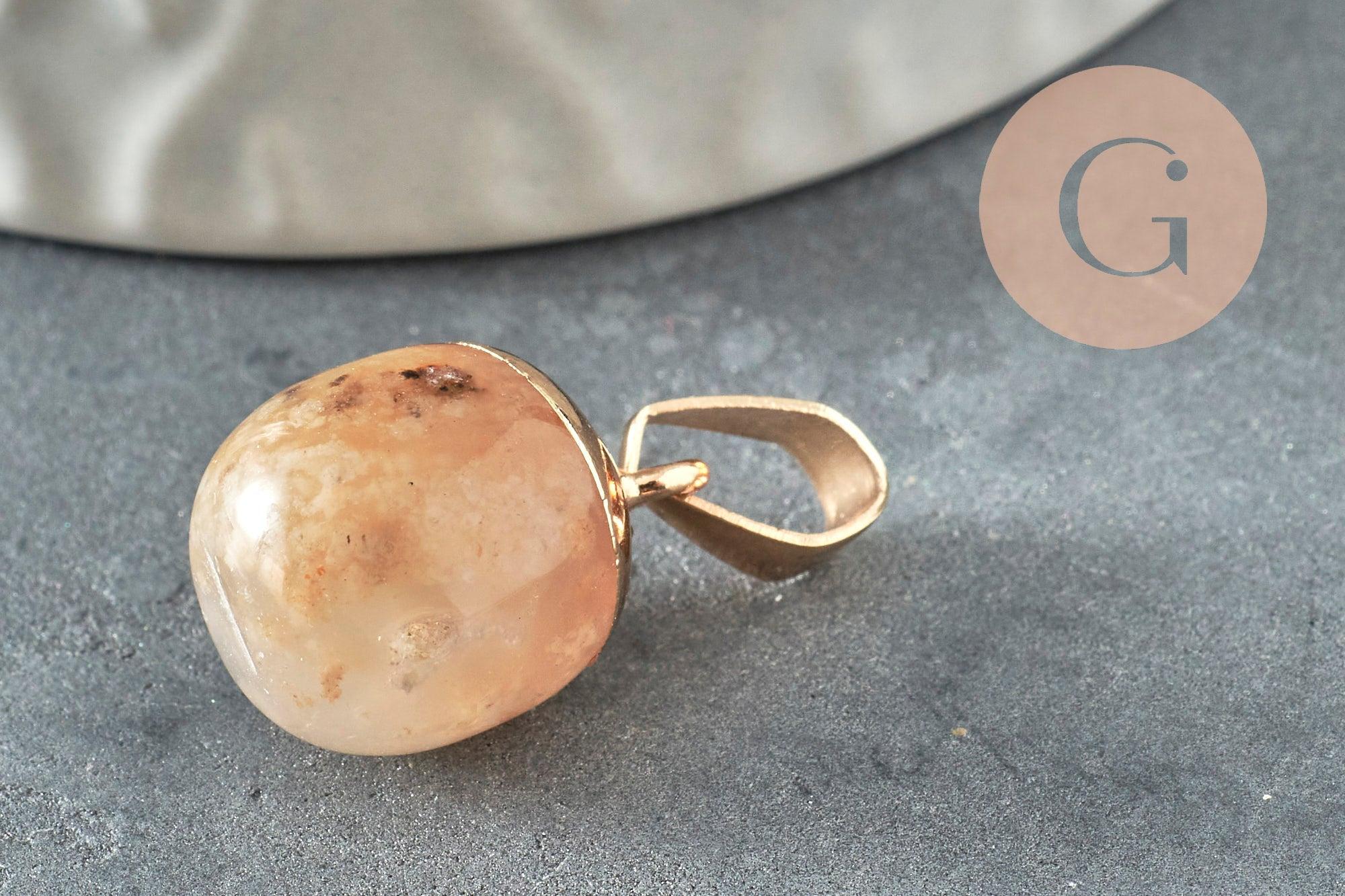 Pendentif goutte agate cherry blossom fer doré 17-19mm x1 (G4380)