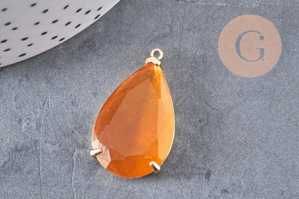 Pendentif goutte agate jaune support doré, pendentif pierre,agate naturelle,agate rouge,création bijoux, pierre naturelle, 32mm, x1 G3547