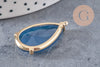 Pendentif goutte agate naturelle bleu laiton doré 32mm, x1 (G2040)