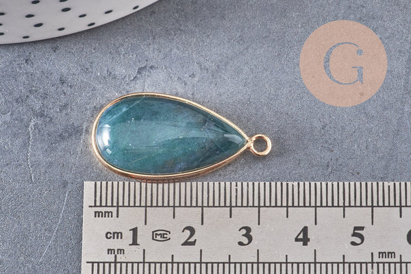 Pendentif goutte agate verte mousse naturelle 33mm, x1 (G1469)