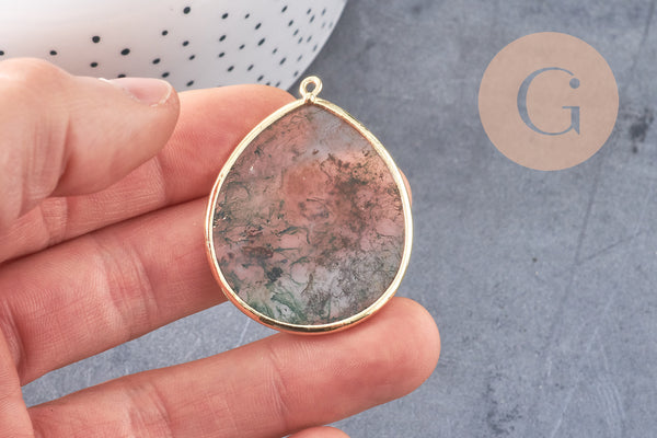 Pendentif goutte agate verte mousse,pendentif bijoux, pendentif agate,pendentif pierre, agate naturelle,agate mousse,41mm, x1 G3291