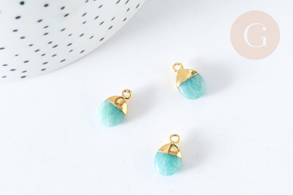 Pendentif goutte amazonite naturelle argent 925 doré 18K 20mm, x1 (G7720)