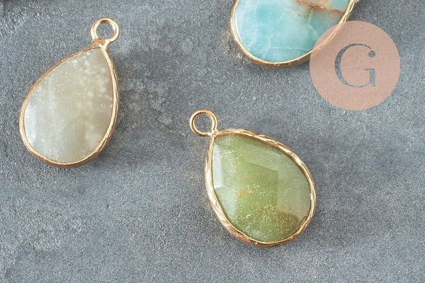 Pendentif goutte amazonite naturelle facetté doré 24mm, x1 (G4664)