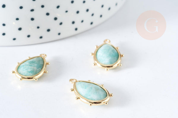 Pendentif goutte amazonite naturelle laiton doré 22.5mm,pendentif bijou pierre naturelle, x1, G8364