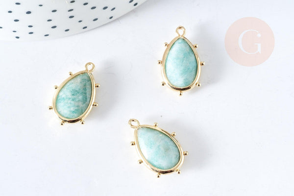 Pendentif goutte amazonite naturelle laiton doré 22.5mm,pendentif bijou pierre naturelle, x1, G8364