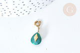 Pendentif goutte amulette imitation malachite acier inoxydable doré 21mm, pendentif pierre naturelle, x1 (G7628)