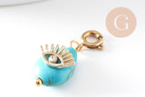 Pendentif goutte amulette oeil howlite de synthèse acier inoxydable doré 27mm, x1 (G7625)
