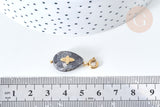 Pendentif goutte amulette, pierre labradorite naturelle, acier inoxydable doré, 27mm, x1 (G7629)