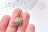 Pendentif goutte amulette unakite naturelle acier inoxydable doré 21mm, pendentif pierre naturelle, x1 G7630