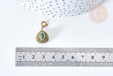 Pendentif goutte amulette unakite naturelle acier inoxydable doré 21mm, pendentif pierre naturelle, x1 G7630