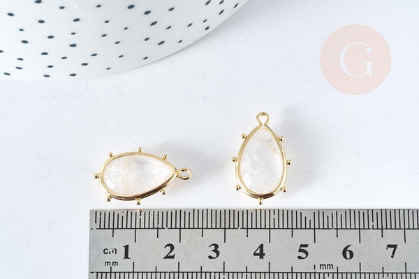 Pendentif goutte cristal de roche naturel laiton doré 22.5mm,pendentif bijou pierre naturelle, x1, G8365