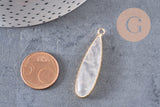 Pendentif goutte cristal de roche naturel laiton doré 40mm, x1 (G2555)