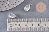 Pendentif goutte doré 24 carats zircon blanc 15mm,pendentif cristal, pendentif doré cristal, création bijoux, les 5, G3917