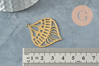 Pendentif goutte évidé laiton brut 37mm, breloques laiton brut ,sans nickel, géométrique, X2 (G3228)