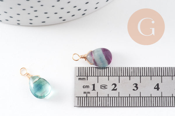 Pendentif goutte fluorite verte violette naturelle 20mm,pendentif bijoux, x1 (G6264)