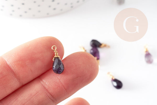 Pendentif goutte fluorite violette,pendentif bijoux, pendentif pierre, fluorite naturelle,16mm, x1 (G4438)