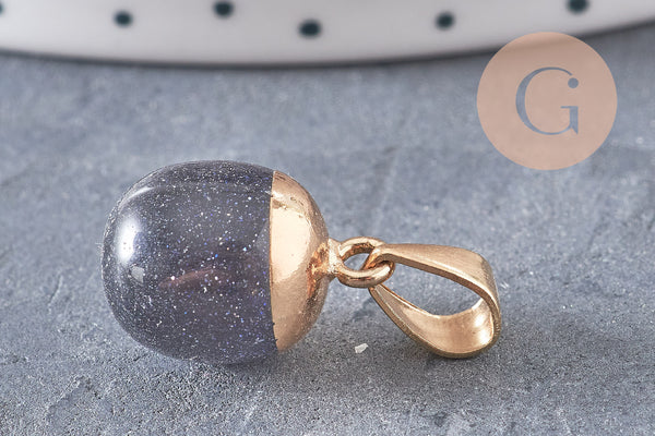 Pendentif goutte goldstone bleu foncé doré,pierre synthétique,17-19mm, x1 G4379