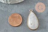 Pendentif goutte jade blanc laiton doré 33mm, x1 (G3381)