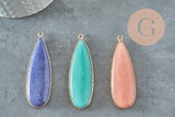 Pendentif goutte jade laiton doré 58mm,pendentif jade, pendentif pierre,jade naturel, jade vert, x1 G6274