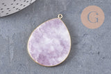 Pendentif goutte jade lilas, pendentif pierre, support doré, pierre naturelle, 17-19mm, x1 G3718