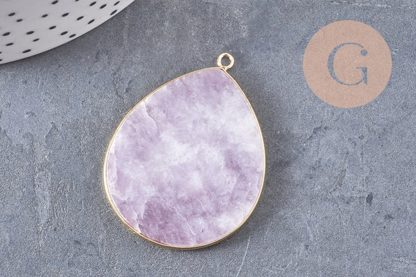 Pendentif goutte jade lilas, pendentif pierre, support doré, pierre naturelle, 17-19mm, x1 G3718