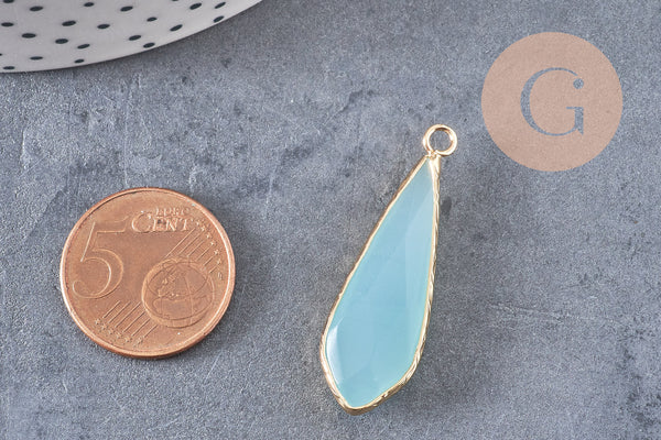 Pendentif goutte jade naturel vert turquoise doré 36mm, x1 (G2724)