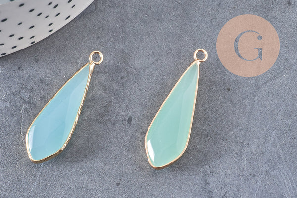 Pendentif goutte jade naturel vert turquoise doré 36mm, x1 (G2724)