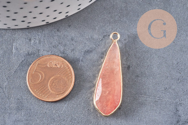 Pendentif goutte jade rose facettes doré 31mm, x1 (G1774)