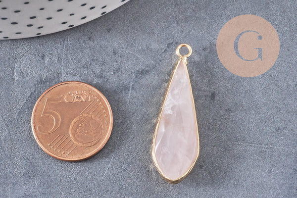 Pendentif goutte jade rose facettes doré,pendentif jade, pendentif pierre,jade naturel, jade teinté rose,31mm, x1 G2458