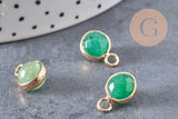 Pendentif goutte jade vert doré facettes,pendentif pierre jade vert naturel,14mm,x2 (G1614)
