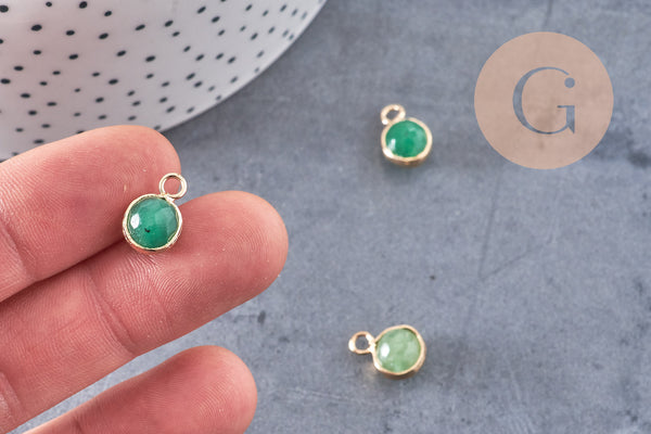 Pendentif goutte jade vert doré facettes,pendentif pierre,bijou pierre,pendentif pierre,jade vert naturel,pendentif jade,14mm,x2 ,G1614