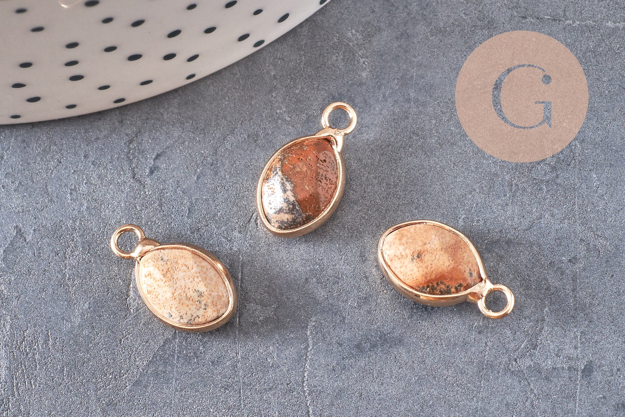 Pendentif goutte jaspe paysage facettes,pendentif pierre,bijou pierre,pendentif pierre, jaspe naturel,17mm, x1 G5236
