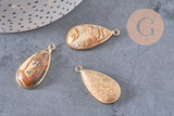 Pendentif goutte jaspe paysage naturel laiton doré 33mm, x1 (G5164)