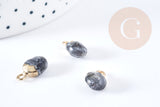 Pendentif goutte labradorite noire naturelle fer doré 14-15mm, x1 (G8697)