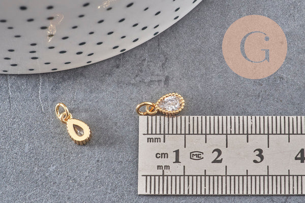 Pendentif goutte laiton doré zircon blanc 10mm,pendentif doré cristal, création bijoux x1 (G9673)