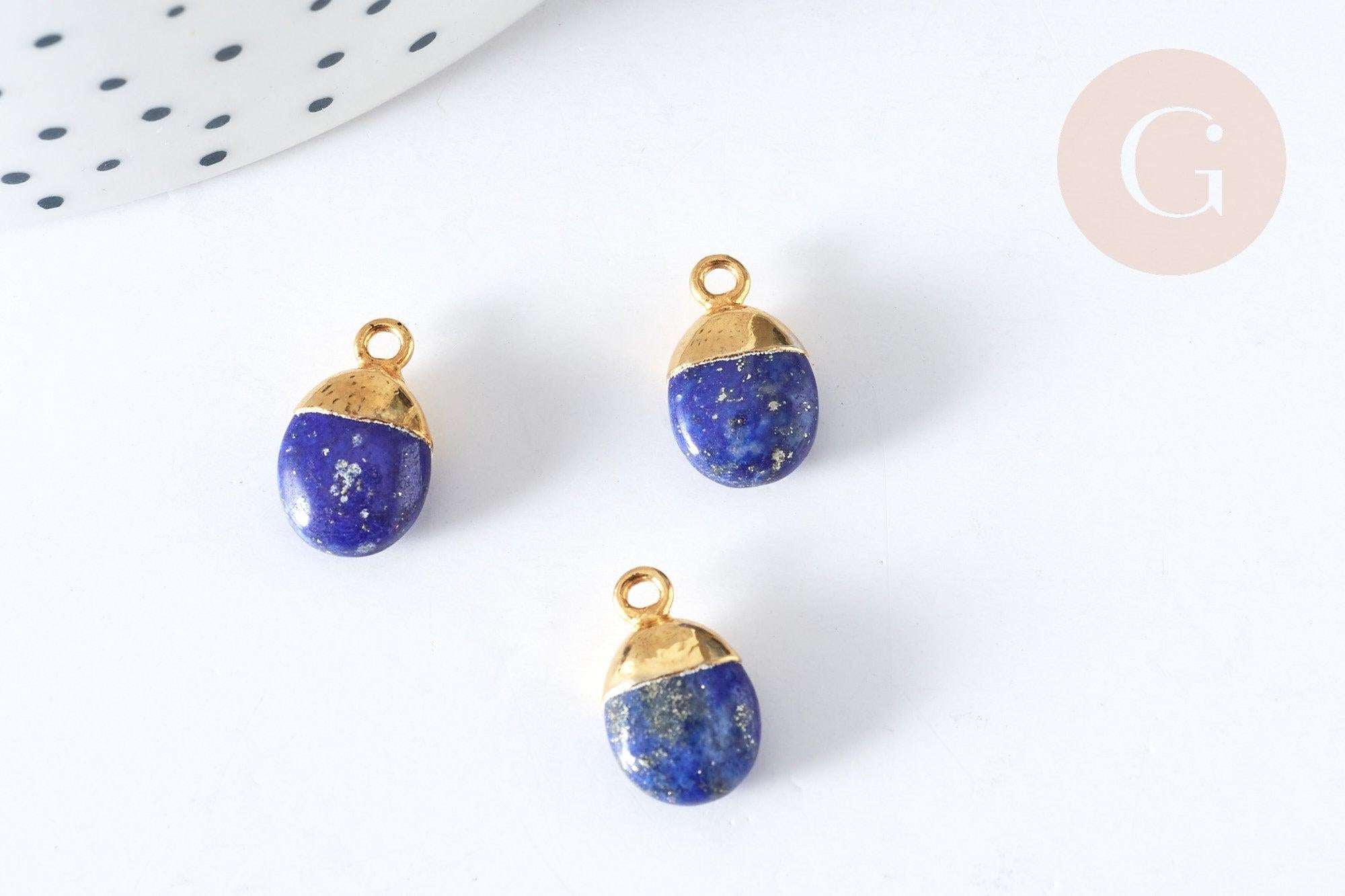 Pendentif goutte lapis lazulis naturel argent 925 doré 18K 20mm, x1 (G7722)